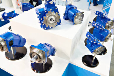 Axial piston pumps and hydraulic motors on showcase of store